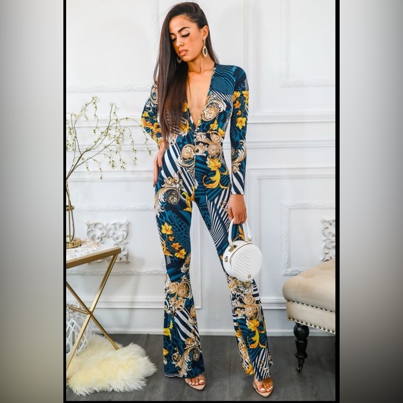 Pants - - Floral Print Jumpsuit